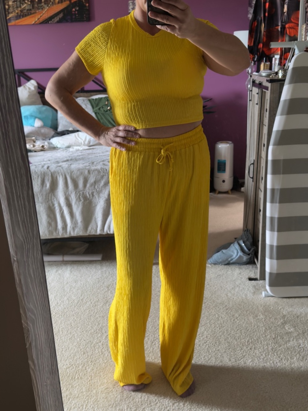 Bright Yellow Two-Piece Ribbed Lounge Set - Picture 3 of 5